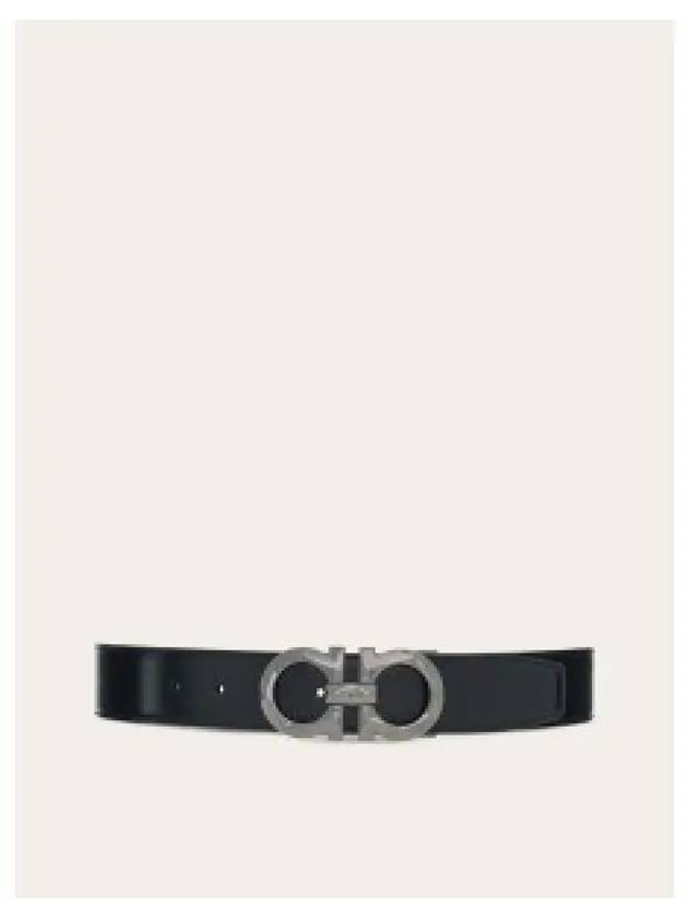 Silver Gancini Reversible Leather Belt Blue - SALVATORE FERRAGAMO - BALAAN 2