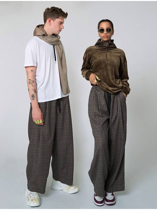 Slung Check Wide Pants Brown - ATHPLATFORM - BALAAN 3