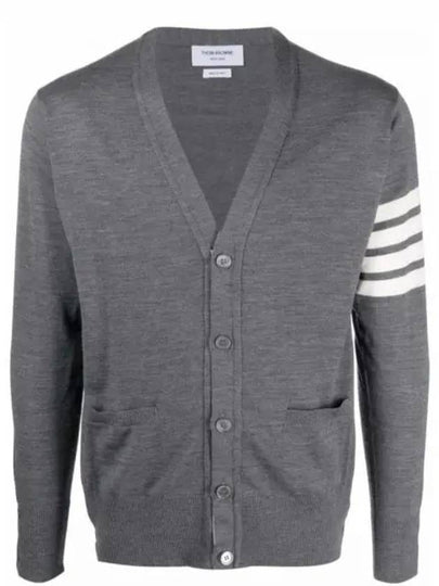 Men's Sustainable Classic Diagonal Wool Cardigan Medium Grey - THOM BROWNE - BALAAN 2