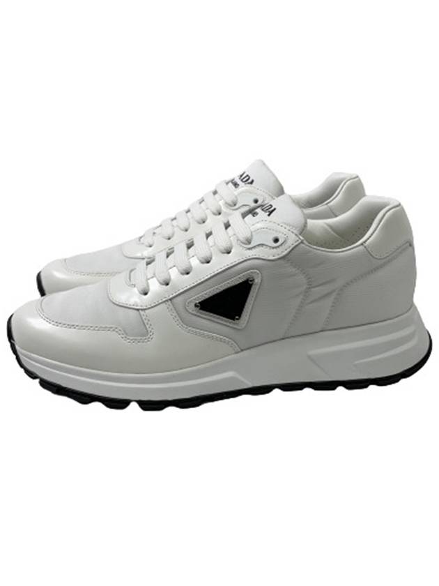 Prax 01 Re-Nylon Brushed Leather Low-Top Sneakers White - PRADA - BALAAN 3