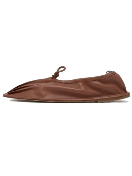 Women's Punterra Leather Ballerina Chestnut - HEREU - BALAAN.