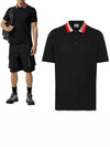Logo Stripe Short Sleeve Polo Shirt Black - BURBERRY - BALAAN 2