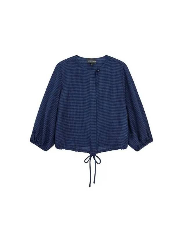 Women s seersucker checked string jacket blue - EMPORIO ARMANI - BALAAN 1