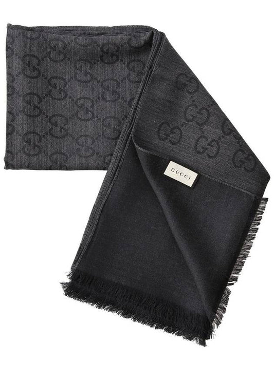 GG Jacquard Wool Silk Muffler Dark Grey - GUCCI - BALAAN 2