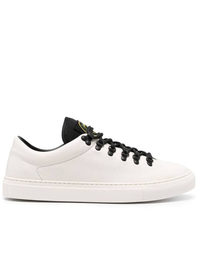 S0101 Logo Lace-Up Leather Low Top Sneakers White - STONE ISLAND - BALAAN 2