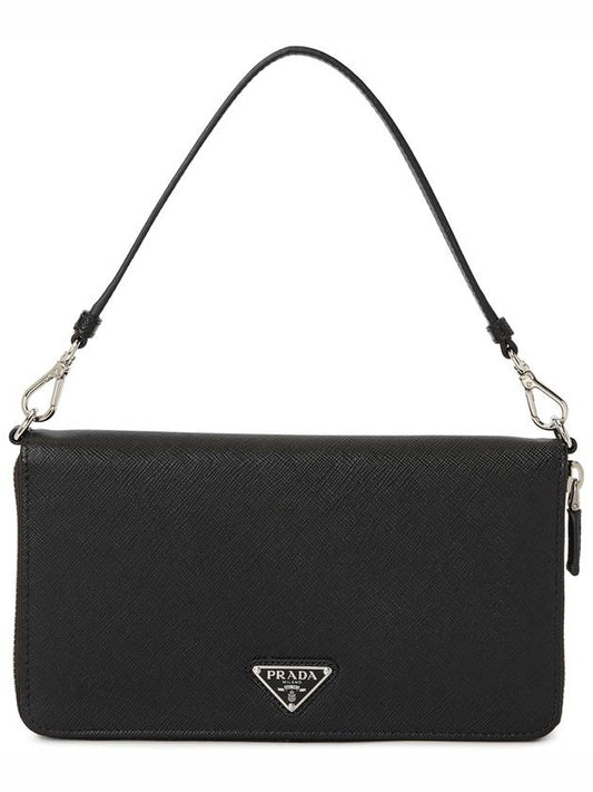 Triangle Logo Saffiano Document Shoulder Bag Black - PRADA - BALAAN 2