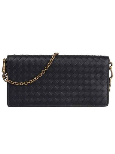 Leather Intrecciato Chain Shoulder Bag Black - BOTTEGA VENETA - BALAAN 1