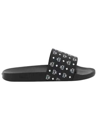 Monogram Print Rubber Slide Slippers Black - MCM - BALAAN 1