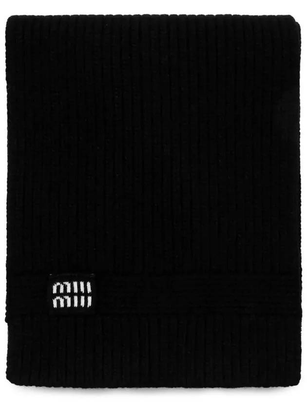 Intarsia Logo Wool Cashmere Muffler Black - MIU MIU - BALAAN 2