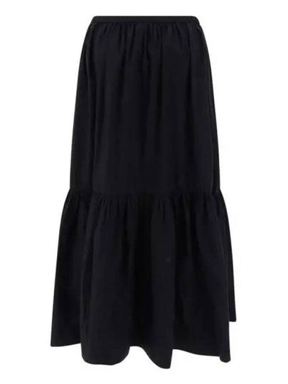 Cotton Poplin Maxi Flounce Long A-Line Skirt Black - GANNI - BALAAN 2