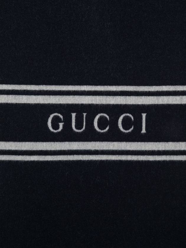 Striped Logo Wool Cashmere Scarf Navy - GUCCI - BALAAN 3