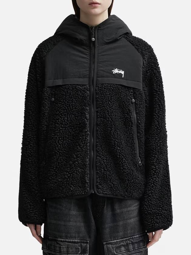 Women's Sherpa Panel Hooded Jacket Hooded Zipup Black - STUSSY - BALAAN 1