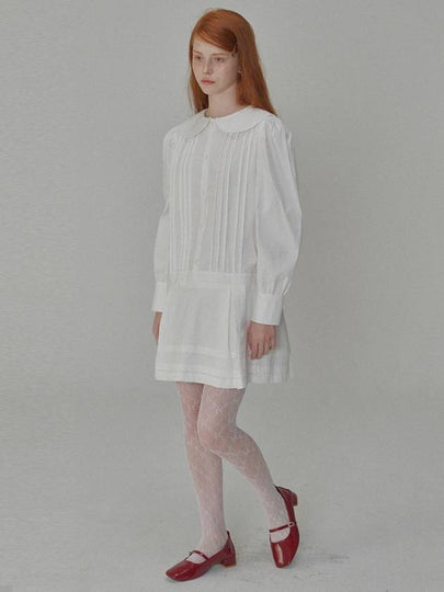 Round Collar Pin Tuck Mini Dress White - OPENING SUNSHINE - BALAAN 2