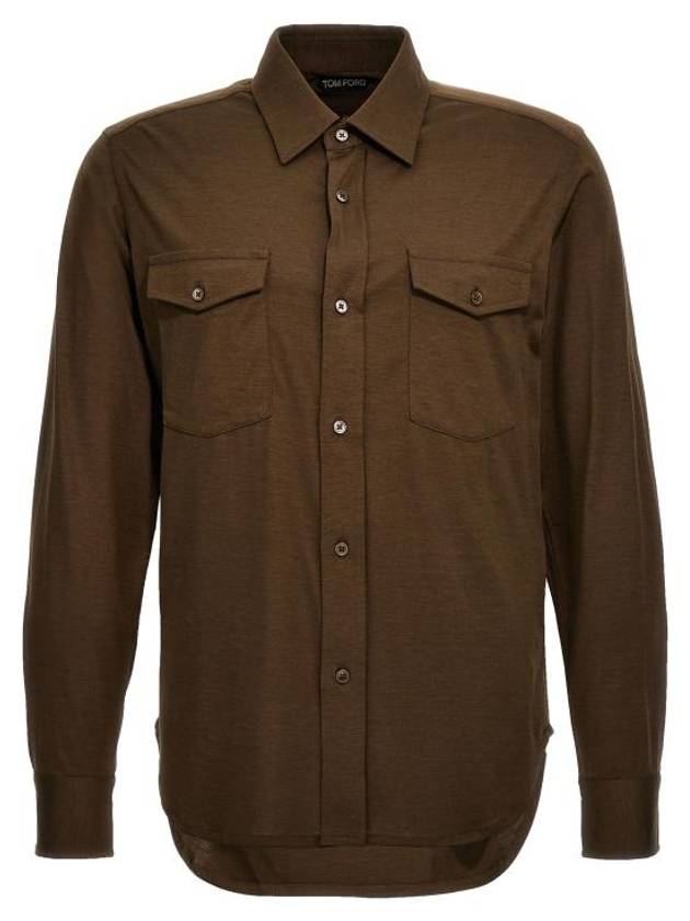 Silk Cotton Long Sleeve Shirt Brown - TOM FORD - BALAAN 1