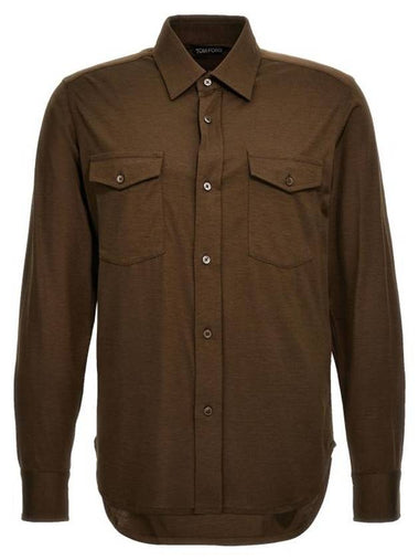 Silk Cotton Long Sleeve Shirt Brown - TOM FORD - BALAAN 1