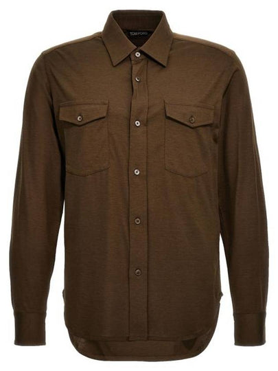 Silk Cotton Long Sleeve Shirt Brown - TOM FORD - BALAAN 2