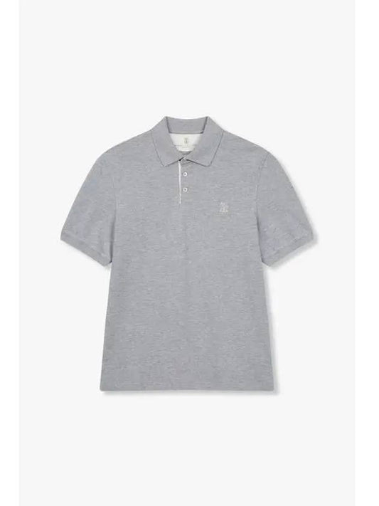 Men s Mini Logo Pique Polo Shirt Melange Gray - BRUNELLO CUCINELLI - BALAAN 1