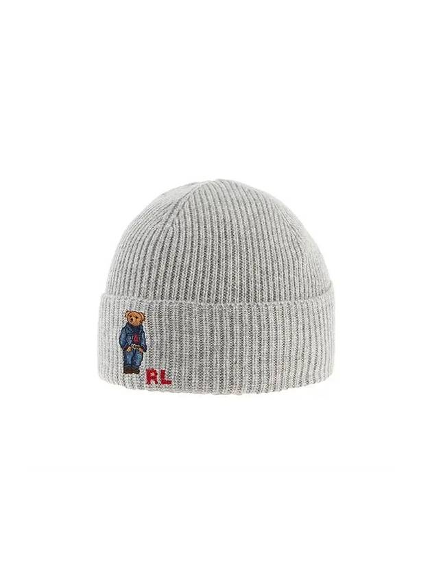 Embroidered Denim Bear Wool Beanie Grey - POLO RALPH LAUREN - BALAAN 2