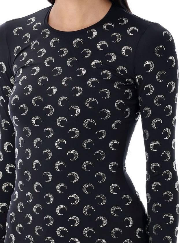 Recycled Moon Strass Jersey Second Skin Crew Neck Long Sleeve T Shirt Black - MARINE SERRE - BALAAN 4