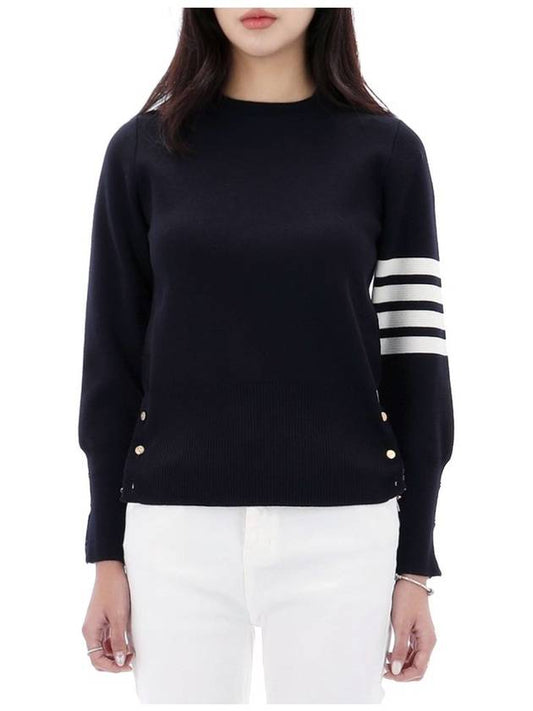 4-Bar Milano Stitch Crew Neck Knit Top Navy - THOM BROWNE - BALAAN 2