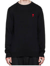 Red Heart Logo Merino Wool Cardigan Black - AMI - BALAAN 3