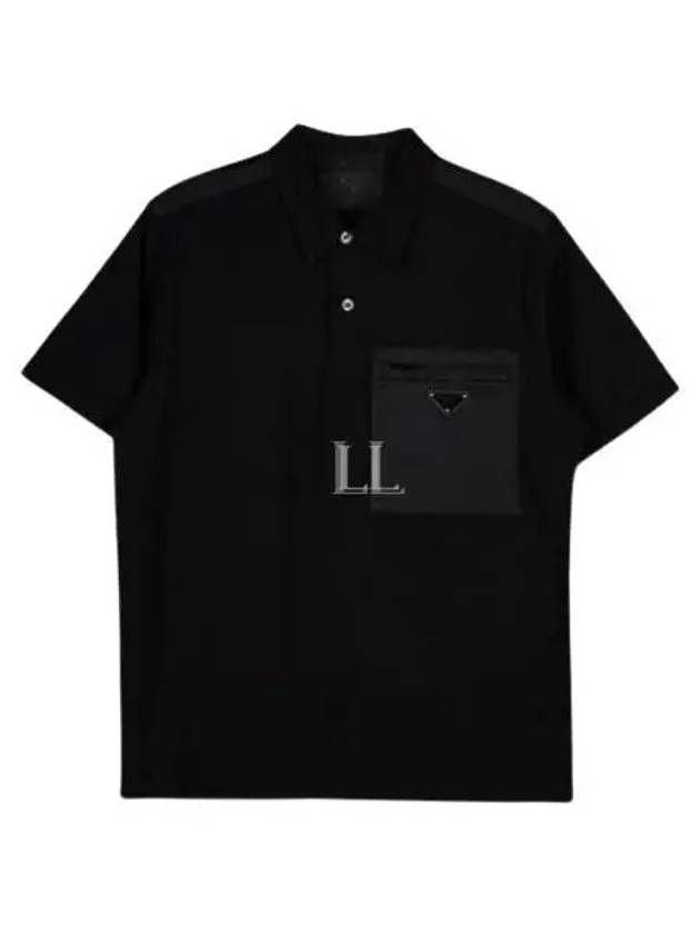 Nylon Detail Stretch Cotton Polo Shirt Black - PRADA - BALAAN 2