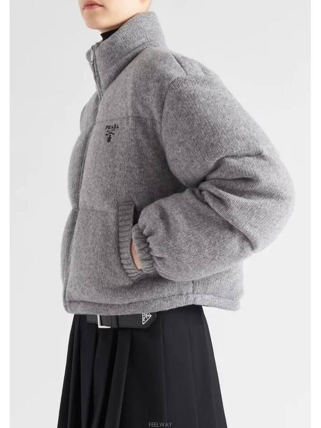 Boxy Crop Wool Cashmere Knit Puffer Padding Grey - PRADA - BALAAN 4