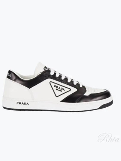 District Triangle Logo Leather Low Top Sneakers White Black - PRADA - BALAAN 2