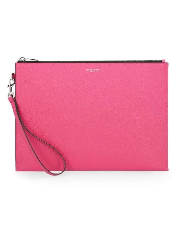 Logo Leather Clutch Bag Pink - SAINT LAURENT - BALAAN 1