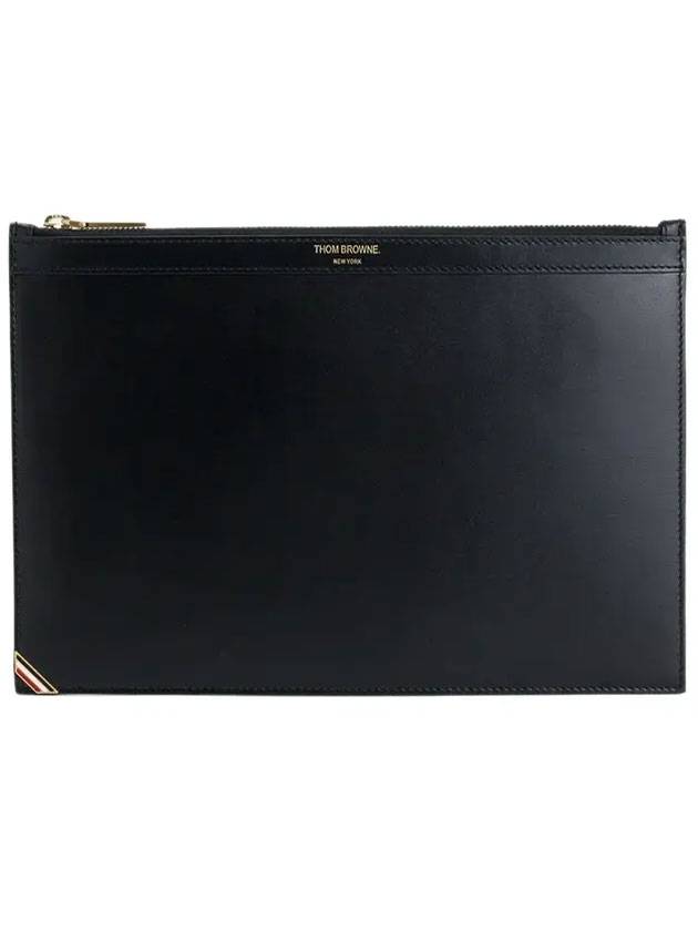 Three Stripes Tab Enamel Corner In Box Document Small Clutch Bag Black - THOM BROWNE - BALAAN 1