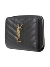 Monogram Zipper Grained Leather Half Wallet Black - SAINT LAURENT - BALAAN 3