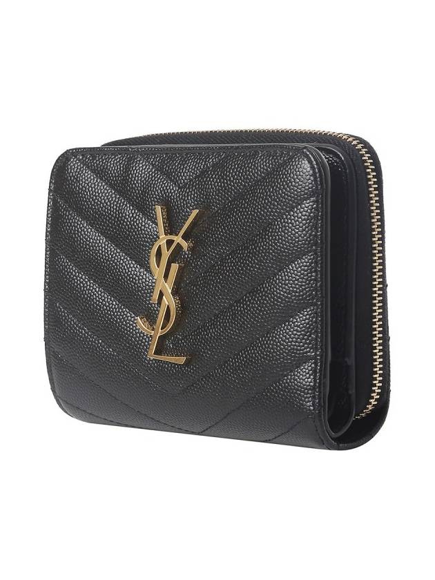 Monogram Zipper Grained Leather Half Wallet Black - SAINT LAURENT - BALAAN 3