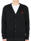 Heart Logo Merino Wool Cardigan Black - AMI - BALAAN 3