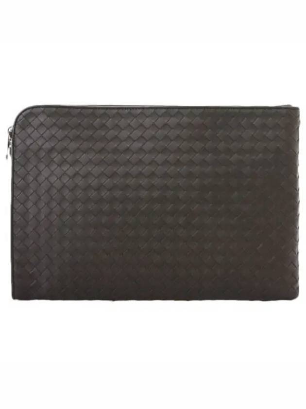 Intrecciato Weaving Zipper Medium Clutch Bag Dark Brown - BOTTEGA VENETA - BALAAN 2