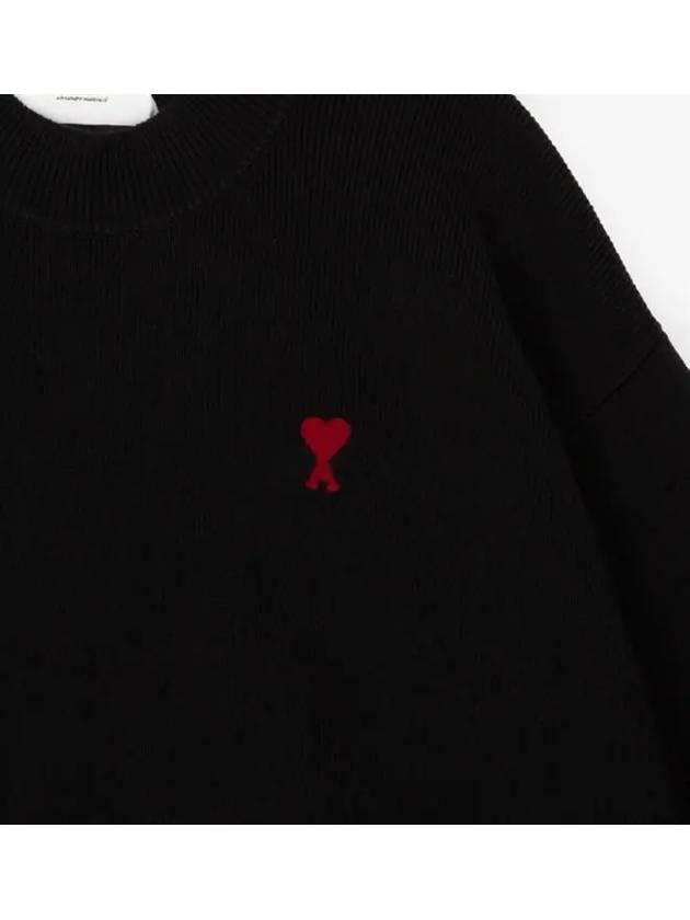 Red ADC Chain Stitch Heart Logo Knit Top Black - AMI - BALAAN 6