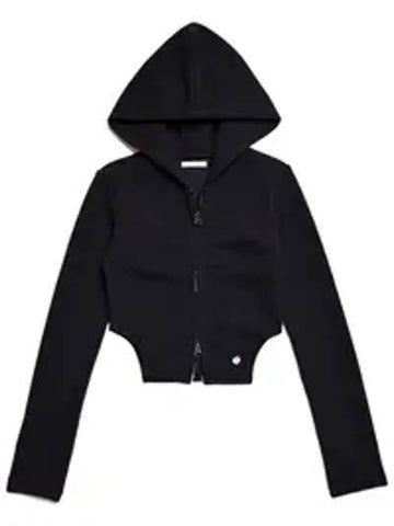 Swan Lake Crop 2 Way Zip Up Hoodie Black - DON’T ASK MY PLAN - BALAAN 1