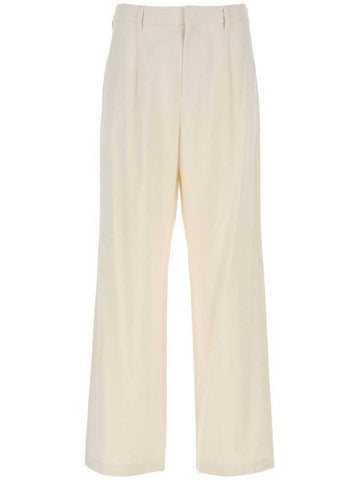 Men's Triangle Logo Cotton Wide Pants Ivory - PRADA - BALAAN 1