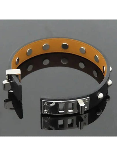 MINI DOG black color silver round stud decorated leather bracelet - HERMES - BALAAN 2