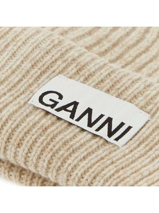 Women's Logo Wool Beanie Sand Beige - GANNI - BALAAN 5