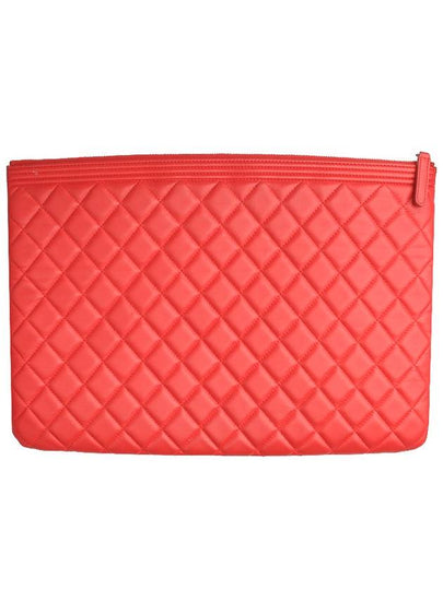 Boy Red Lambskin Quilted Gold Plated Large Clutch No 21 - CHANEL - BALAAN 2