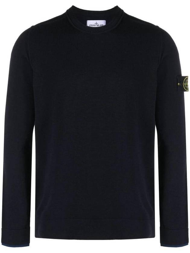 Logo Patch Crew Neck Knit Top Navy - STONE ISLAND - BALAAN 1