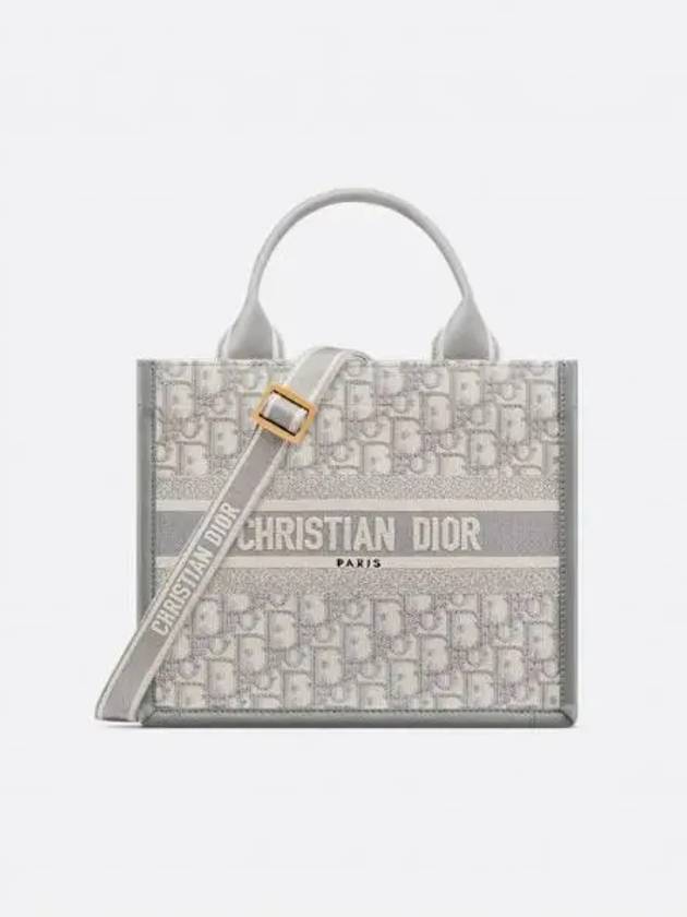 Small Book Oblique Embroidery Calf Skin Tote Grey - DIOR - BALAAN 2