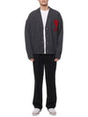 Heart Logo V Neck Wool Cardigan Heather Grey - AMI - BALAAN 4