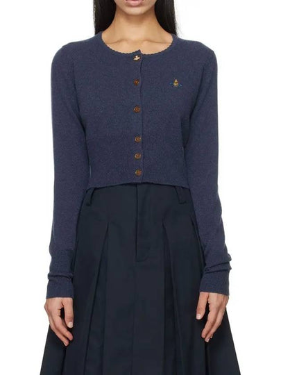 Bea ORB Embroidered Logo Crop Cardigan Dark Blue - VIVIENNE WESTWOOD - BALAAN 2