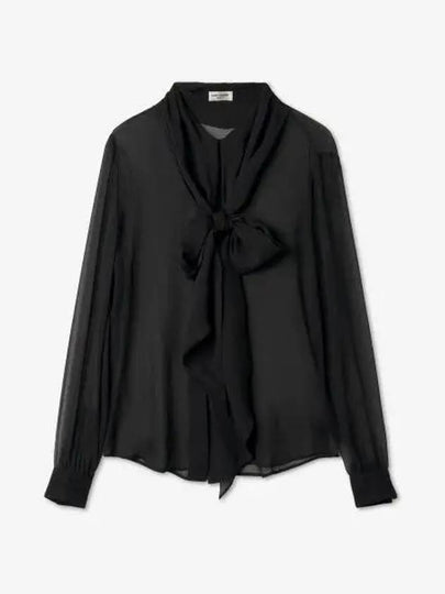 Silk Muslin Crepe Blouse Black - SAINT LAURENT - BALAAN 2