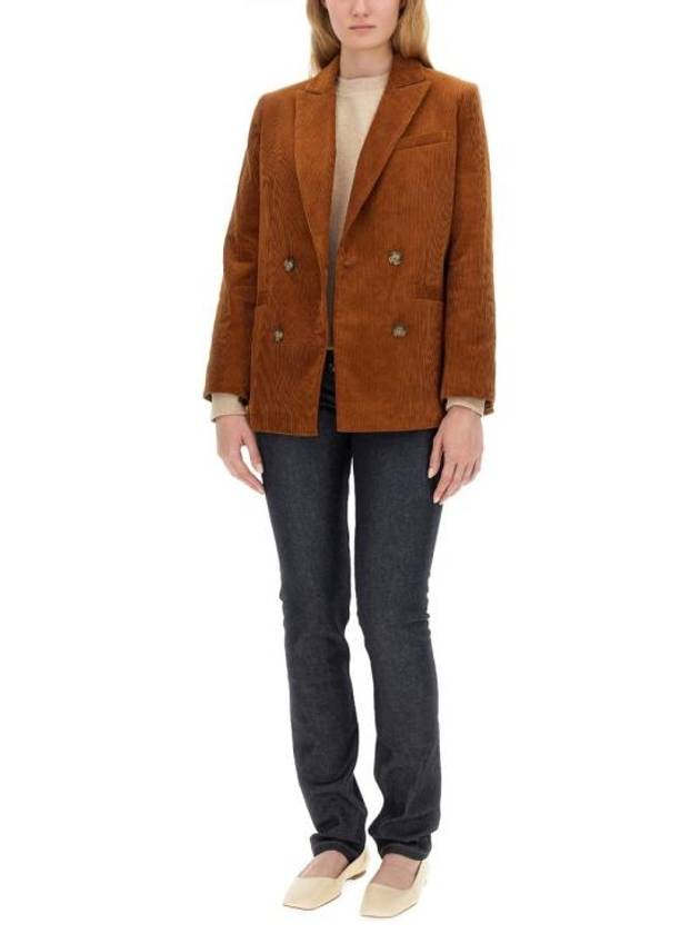 Lucy Double-Breasted Corduroy Blazer Jacket Camel - A.P.C. - BALAAN 3