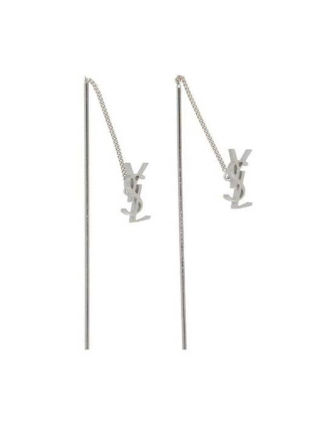 Monogram Drop Earrings Silver - SAINT LAURENT - BALAAN 1