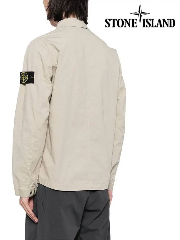 Zipper Regular Fit Cotton Overshirt Jacket Beige - STONE ISLAND - BALAAN 5