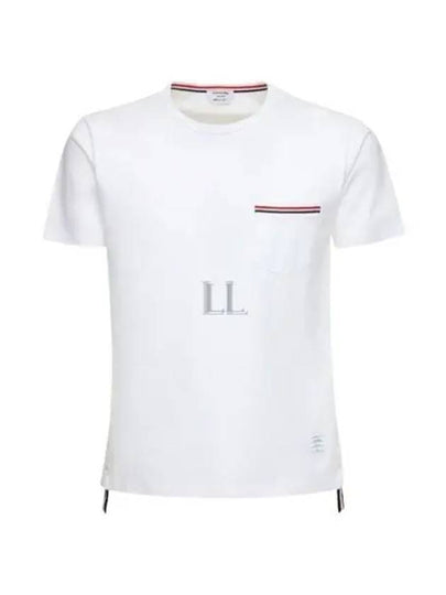 Men's Medium Weight Jersey Tipped Pocket Crewneck Short Sleeve T-Shirt White - THOM BROWNE - BALAAN 2