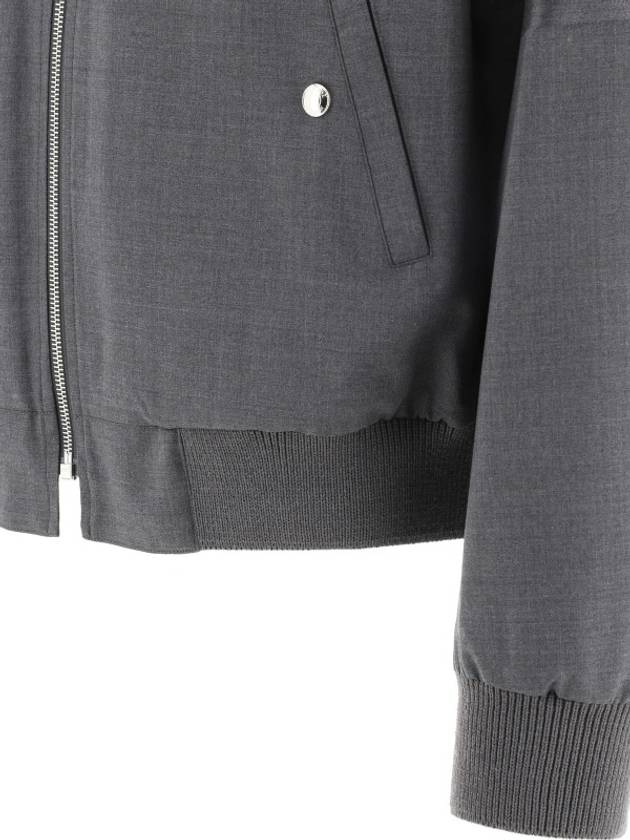 Diagonal Striped Knit Rib Blouson Bomber Jacket Dark Grey - THOM BROWNE - BALAAN 5